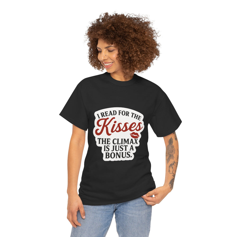 Funny Book Lover T-Shirt, Reading for Kisses Tee, Novelty Graphic Top, Bookworm Gift Shirt, Humorous Literature Apparel