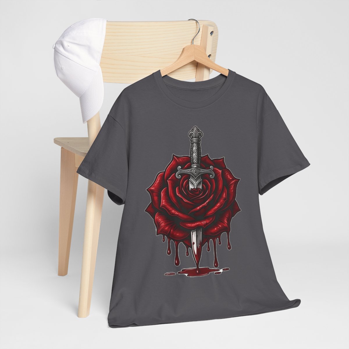 Gothic Red Rose Sword Graphic T-Shirt
